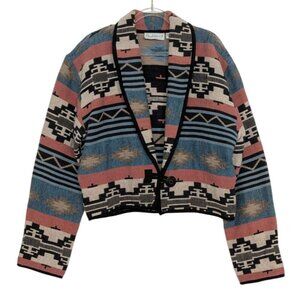 Vintage Flashback Southwestern Crop Jacket Womens Size Medium Black Woven Cotton